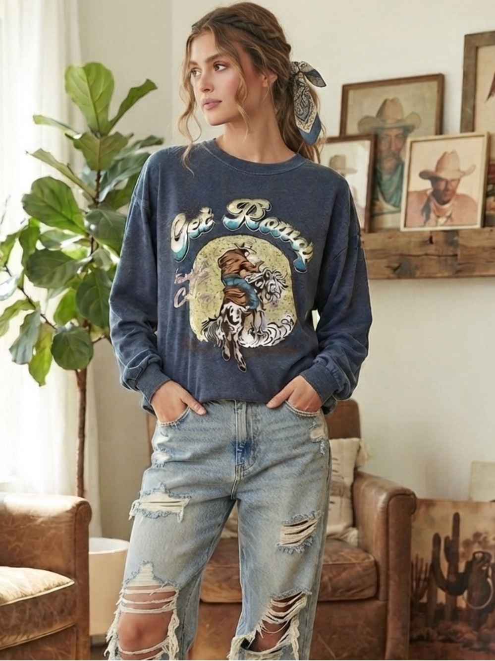 HRT & LUV Los Angeles Vintage inspired  “Get Rowdy” Sweatshirt - Like New